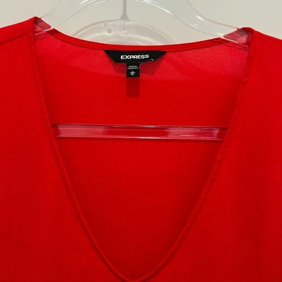 Gently worn Express red long-sleeve blouse with cut-out buttoned sleeves - Picture 4 of 12